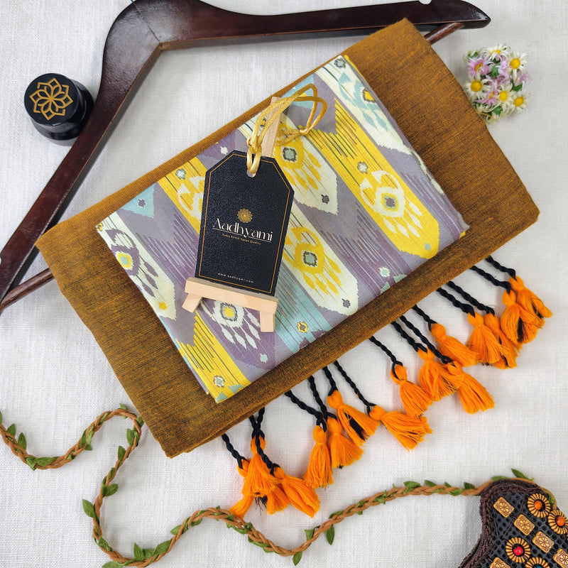 Golden Handloom Cotton Saree With Designer Blouse