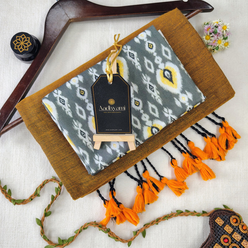 Golden Handloom Cotton Saree With Designer Blouse