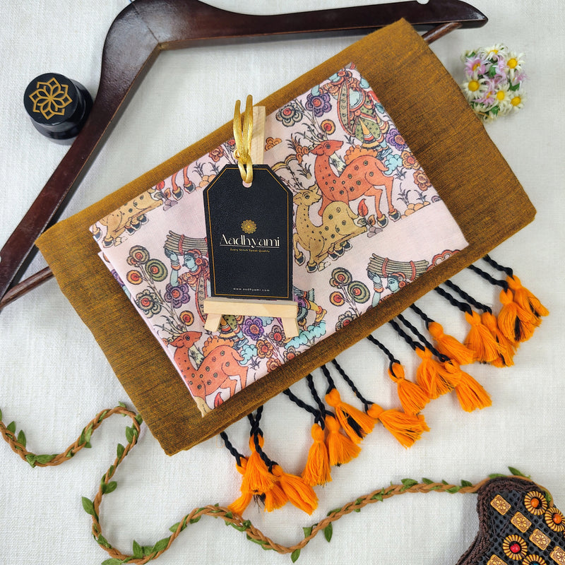 Golden Handloom Cotton Saree With Designer Blouse