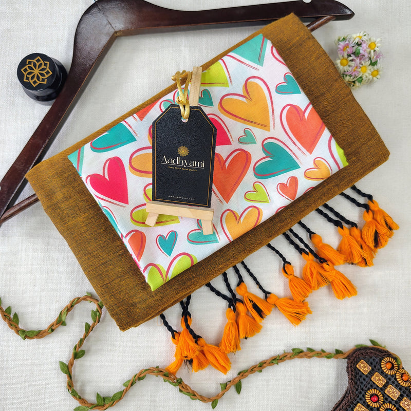 Golden Handloom Cotton Saree With Designer Blouse