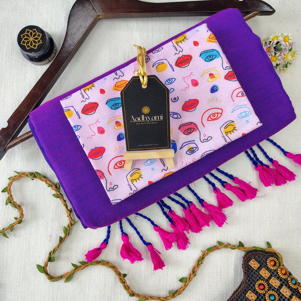 Purple Handloom Cotton Saree With Designer Blouse