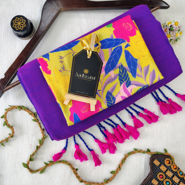 Purple Handloom Cotton Saree With Designer Blouse