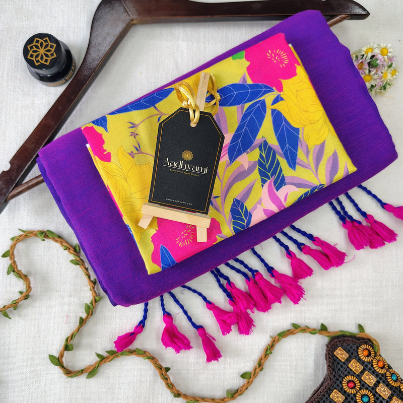 Purple Handloom Cotton Saree With Designer Blouse