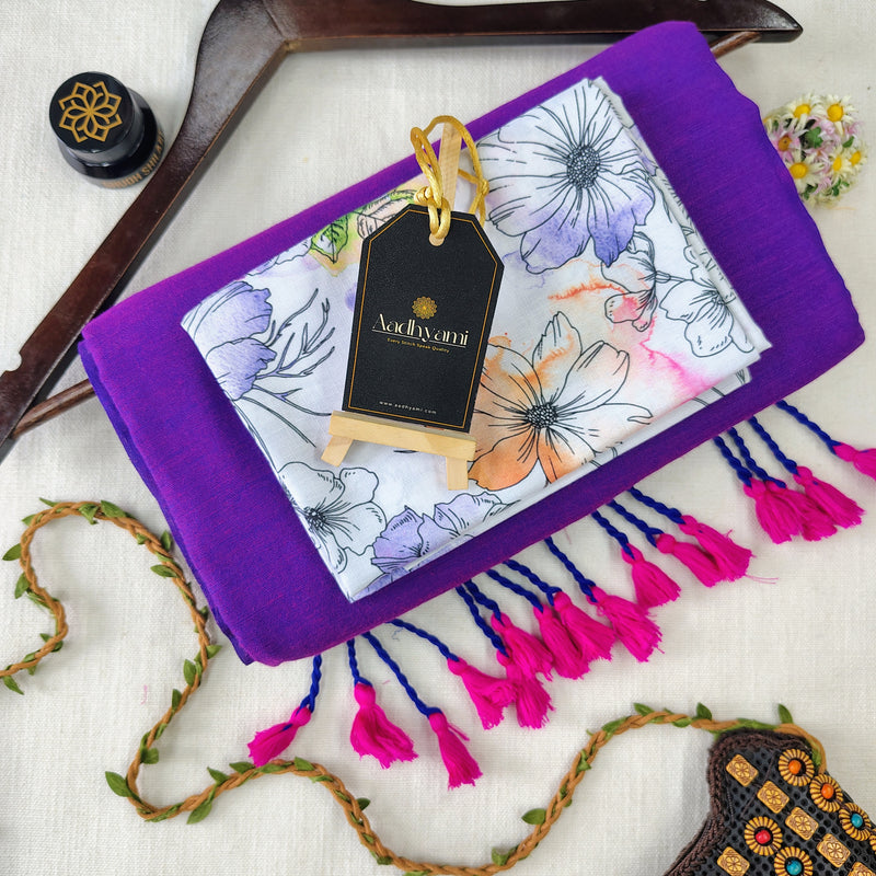 Purple Handloom Cotton Saree With Designer Blouse