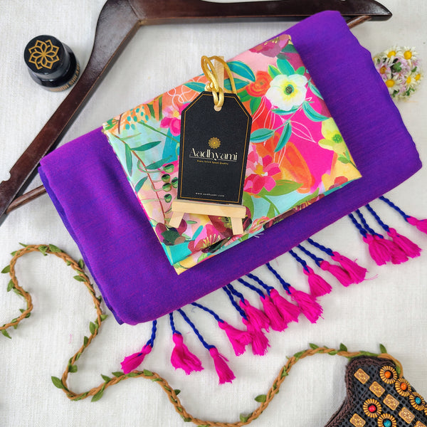Purple Handloom Cotton Saree With Designer Blouse