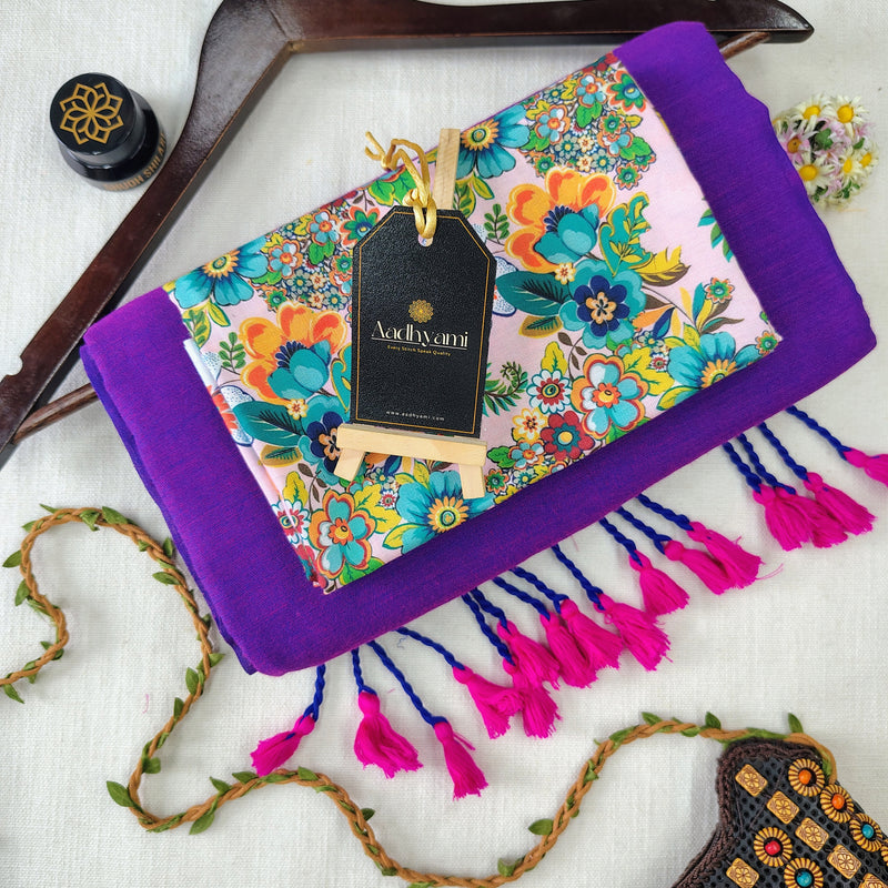 Purple Handloom Cotton Saree With Designer Blouse