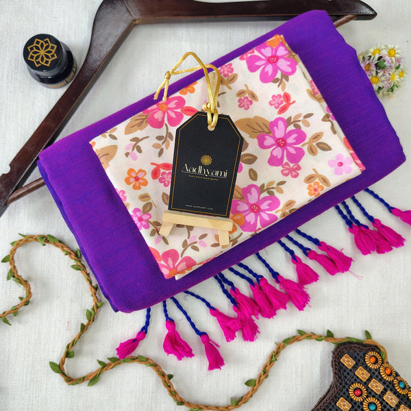 Purple Handloom Cotton Saree With Designer Blouse