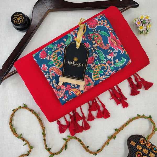 Red Handloom Cotton Saree With Designer Blouse