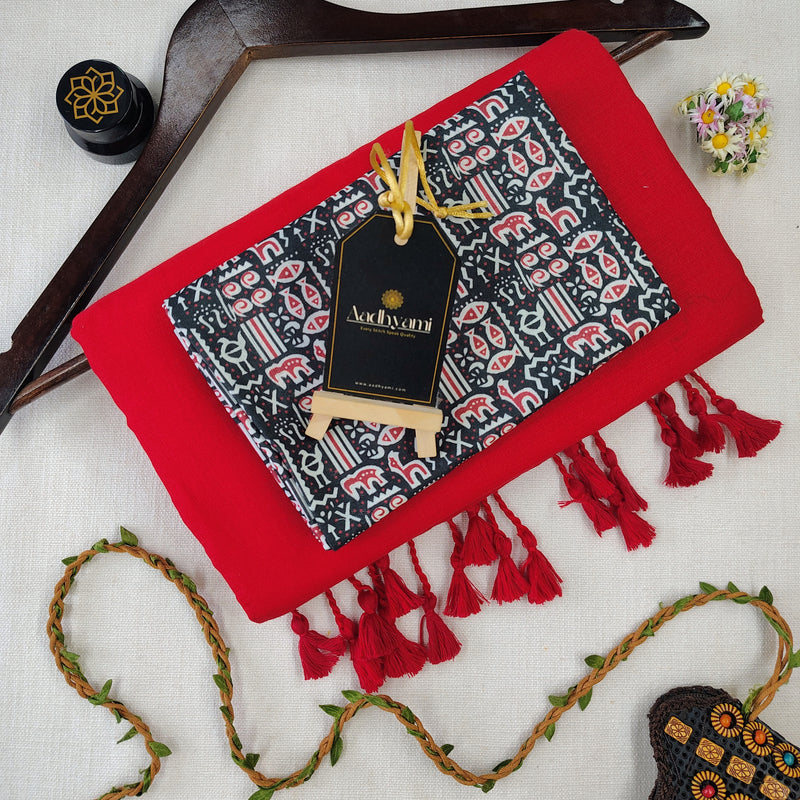 Red Handloom Cotton Saree With Designer Blouse