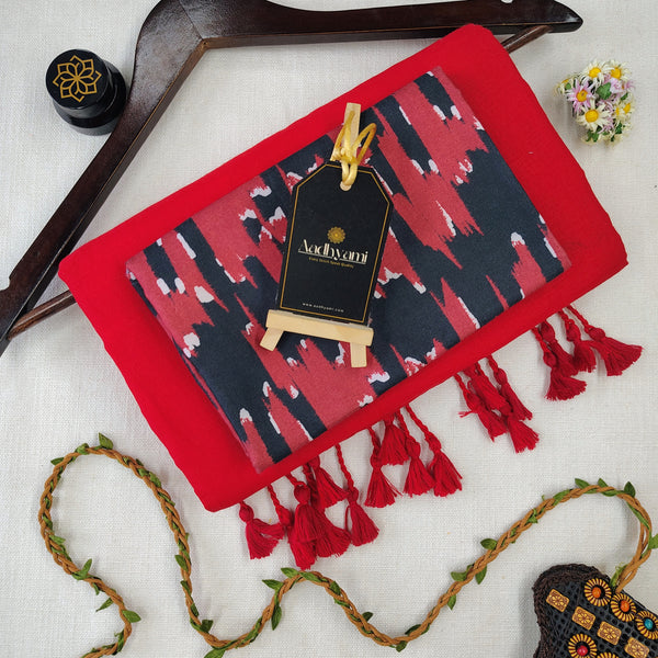 Red Handloom Cotton Saree With Designer Blouse