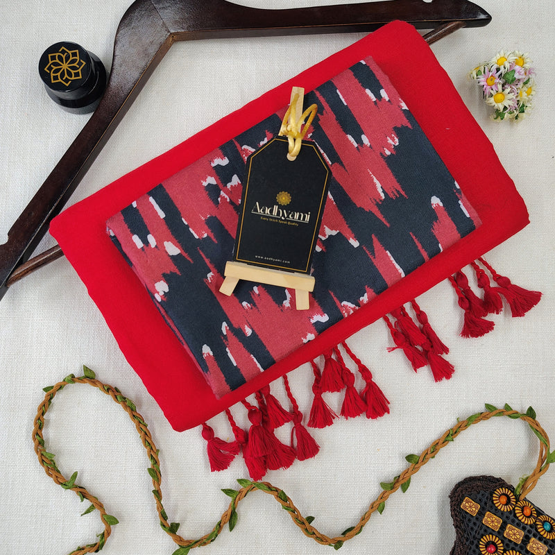 Red Handloom Cotton Saree With Designer Blouse