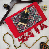 Red Handloom Cotton Saree With Designer Blouse