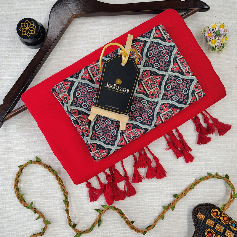 Red Handloom Cotton Saree With Designer Blouse