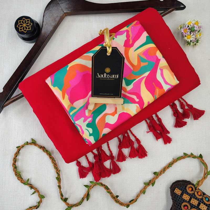 Red Handloom Cotton Saree With Designer Blouse