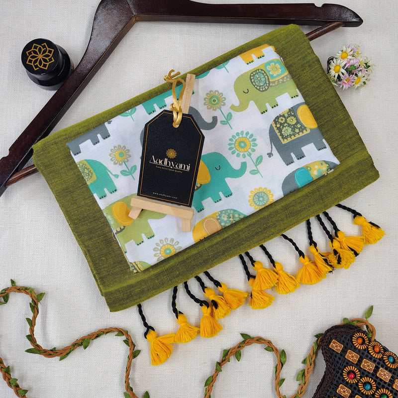 Light Mehndi Handloom Cotton Saree With Designer Blouse