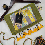 Light Mehndi Handloom Cotton Saree With Designer Blouse