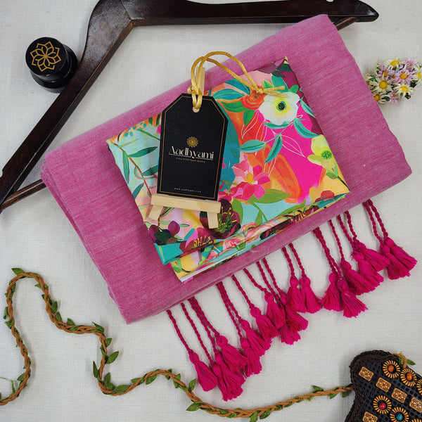 Light Pink Handloom Cotton Saree With Designer Blouse