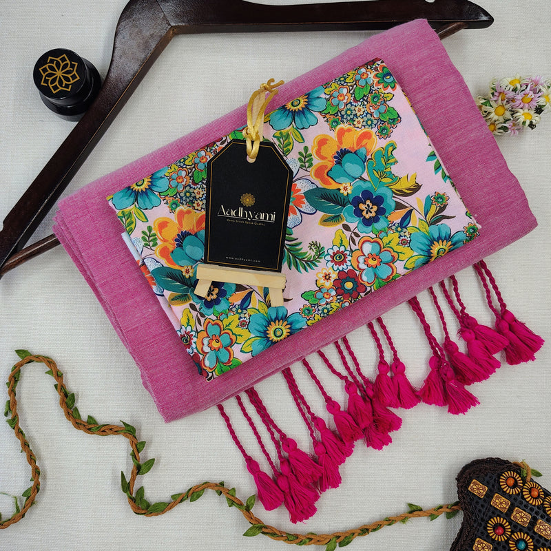 Light Pink Handloom Cotton Saree With Designer Blouse