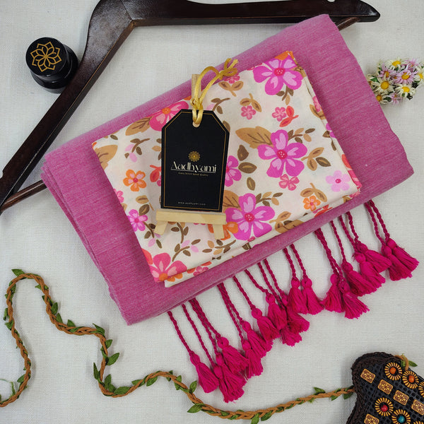 Light Pink Handloom Cotton Saree With Designer Blouse