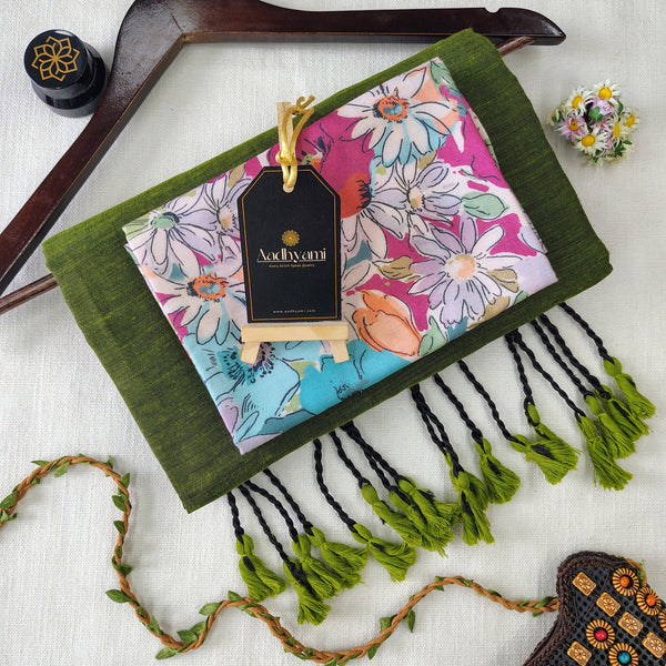 Green Handloom Cotton Saree With Designer Blouse