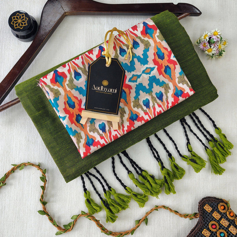 Green Handloom Cotton Saree With Designer Blouse