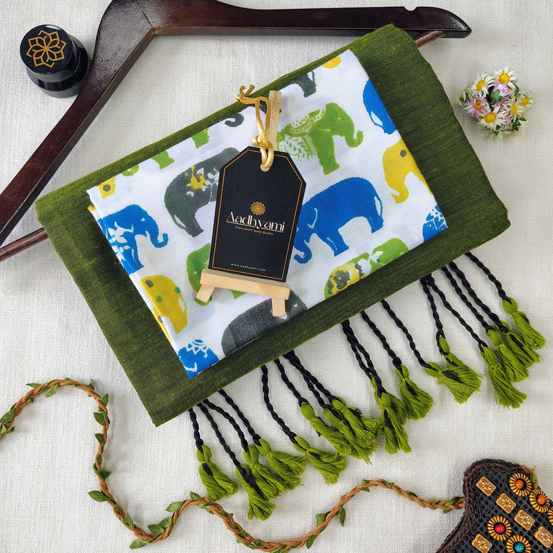 Green Handloom Cotton Saree With Designer Blouse