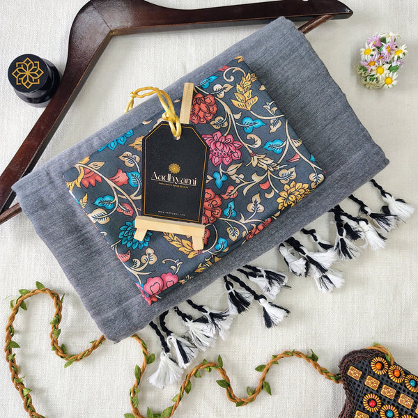 Light Grey Handloom Cotton Saree With Designer Blouse