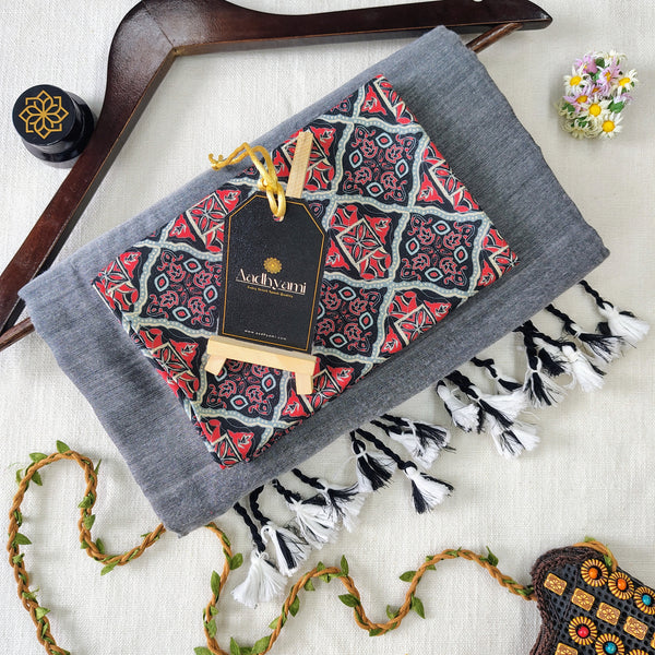 Light Grey Handloom Cotton Saree With Designer Blouse