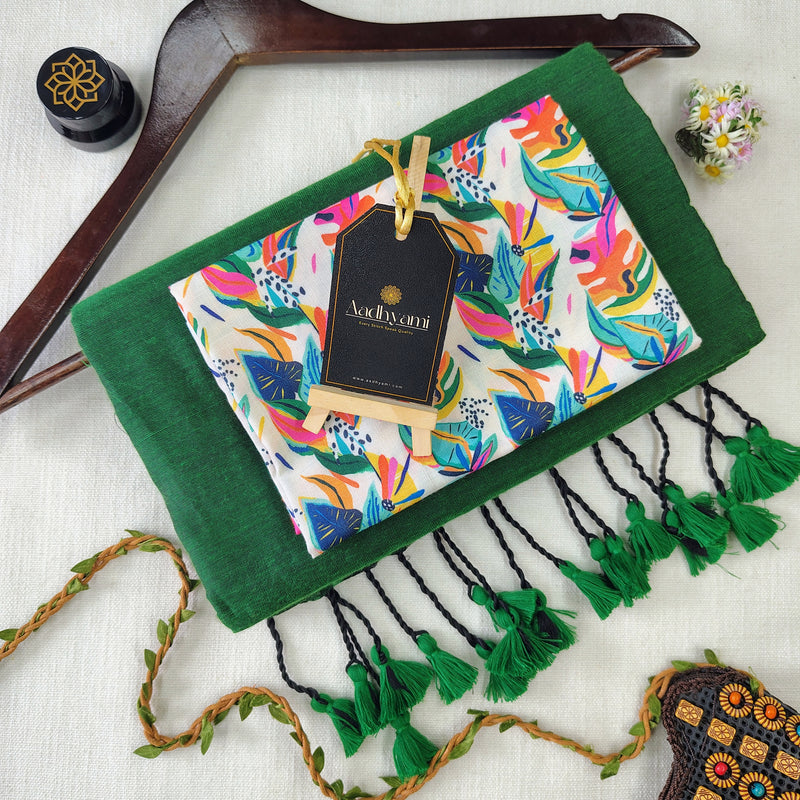 Green Handloom Cotton Saree With Designer Blouse