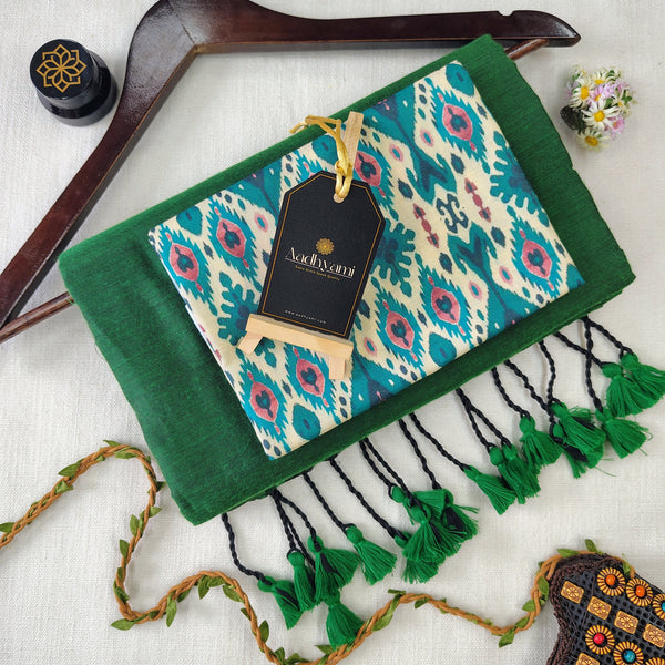 Green Handloom Cotton Saree With Designer Blouse