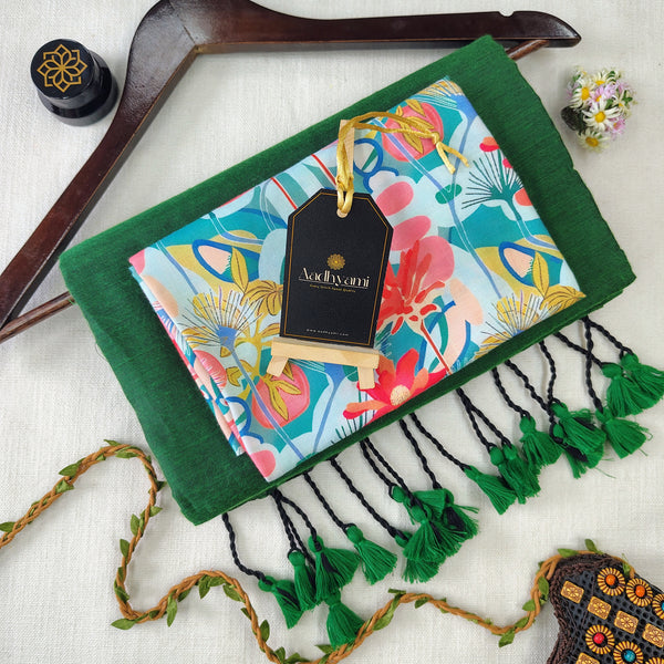 Green Handloom Cotton Saree With Designer Blouse