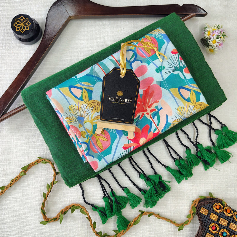 Green Handloom Cotton Saree With Designer Blouse