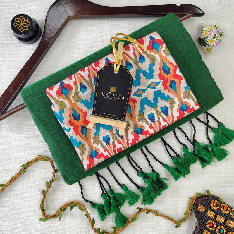 Green Handloom Cotton Saree With Designer Blouse