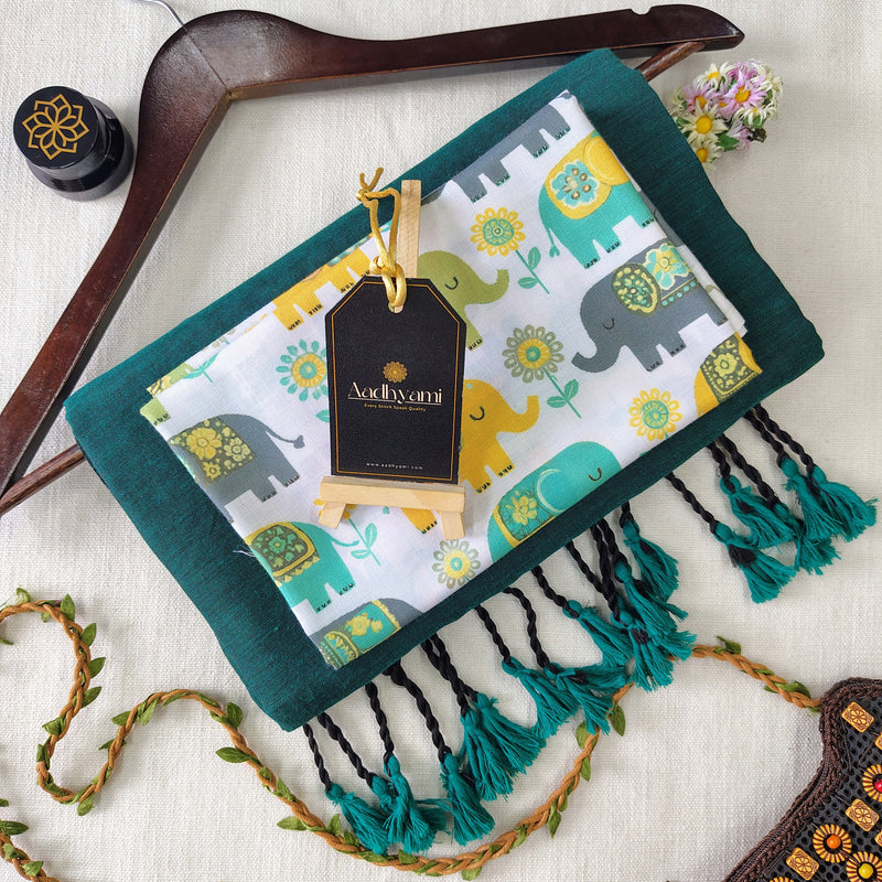 Rama Handloom Cotton Saree With Designer Blouse