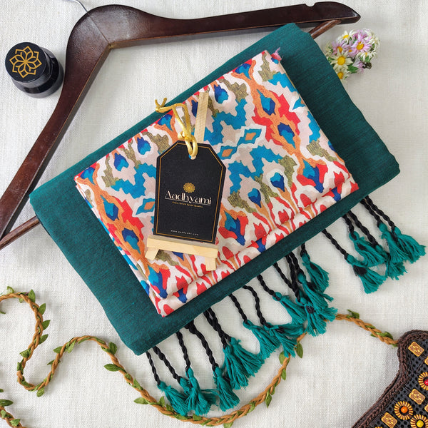 Rama Handloom Cotton Saree With Designer Blouse