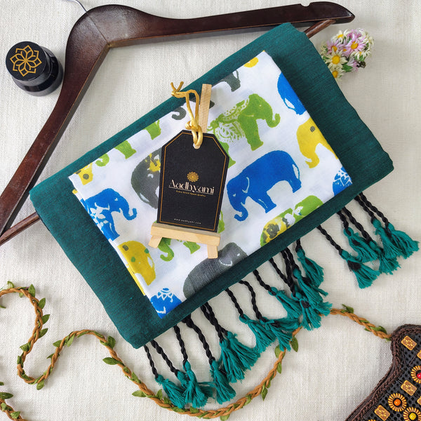 Rama Handloom Cotton Saree With Designer Blouse