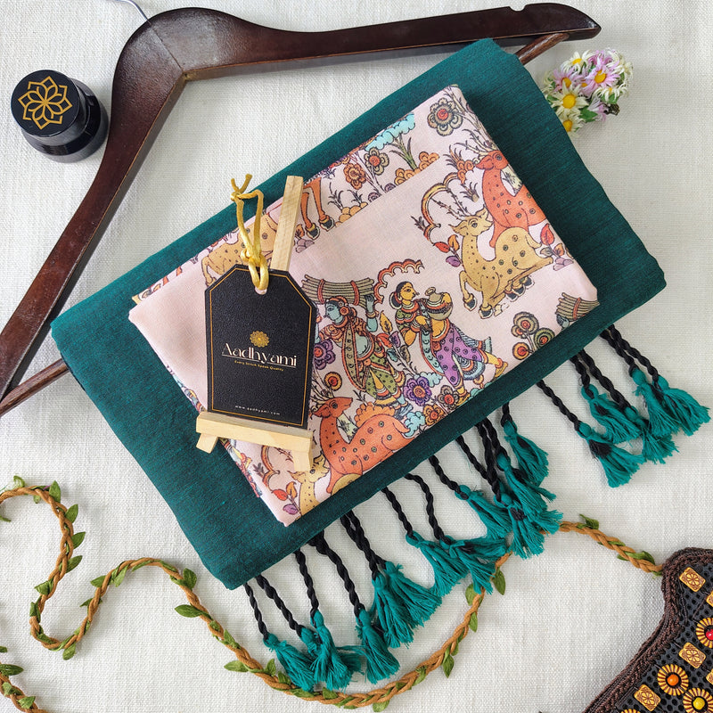 Rama Handloom Cotton Saree With Designer Blouse