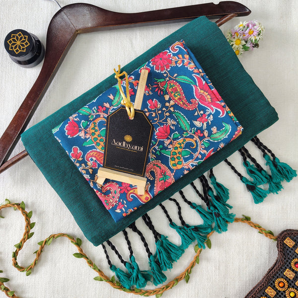 Rama Handloom Cotton Saree With Designer Blouse