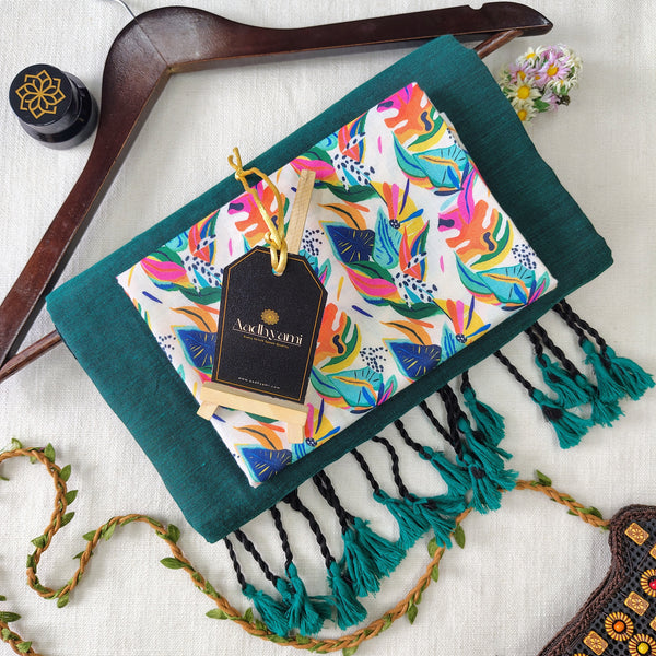 Rama Handloom Cotton Saree With Designer Blouse