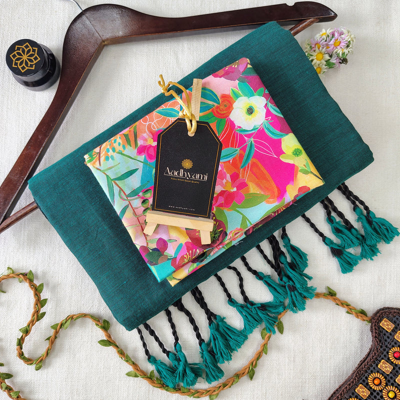 Rama Handloom Cotton Saree With Designer Blouse