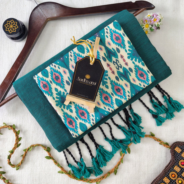 Rama Handloom Cotton Saree With Designer Blouse