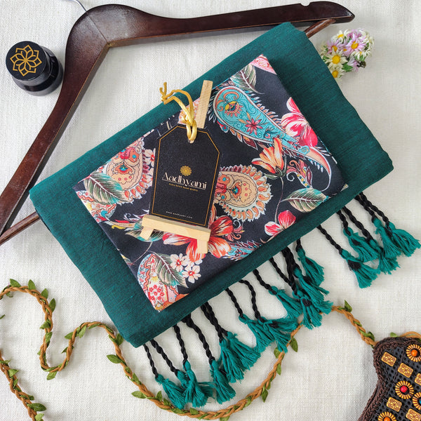 Rama Handloom Cotton Saree With Designer Blouse