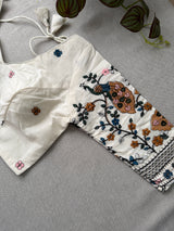 Maroon Khadi Cotton Saree With Embrodery Work Stitched Blouse