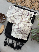 Black Handloom Cotton Saree With Embrodery Work Stitched Blouse