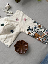 Golden Khadi Cotton Saree With Embrodery Work Stitched Blouse