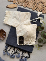 Grey Khadi Cotton Saree With Embrodery Work Stitched Blouse