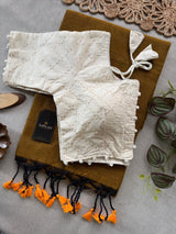 Golden Khadi Cotton Saree with Embrodery Work Stitched Blouse