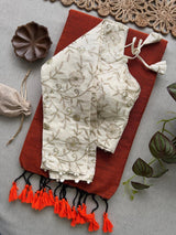 Orange Khadi Cotton Saree With Embrodery Work Stitched Blouse