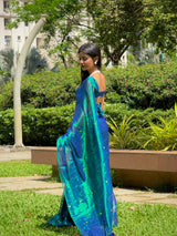 Premium Peacock Tissue Saree With Siquin Shine