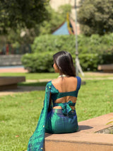 Premium Peacock Tissue Saree With Siquin Shine